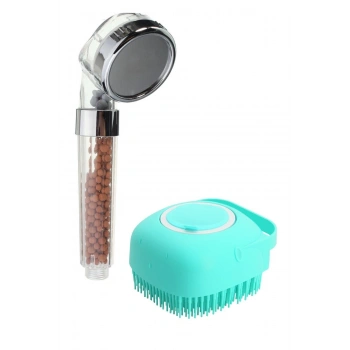 2li SET Banyo Duş Jeli Hazneli Masaj Lifi %50 Su Tasarruflu Doğal Taşlı Duş Başlığı