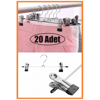 20 Adet Mandallı Metal Pantolon & Etek Askısı Gümüş Renk