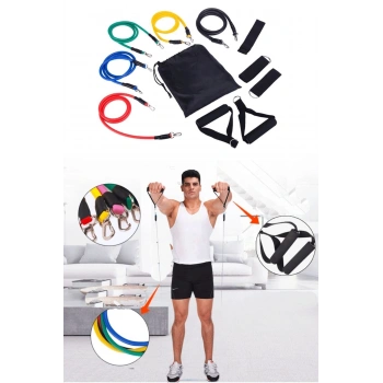 11 Parça Lateks Spor Seti Egzersiz Bandı Ekipmanları Çekme Halatı Egzersiz Seti