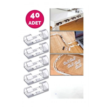 40 Adet Kablo Düzenleyici Klipsler Kablo Sabitleyici Duvar Fayans Cam Kablo Tutucu Yapışkanlı Klips