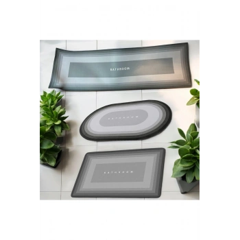 3 Adet Banyo Paspas Seti 1 Uzun  2Kısa Bathroom Sihirli Su Emici Banyo Paspası Kaymaz Tabanlı Abdest
