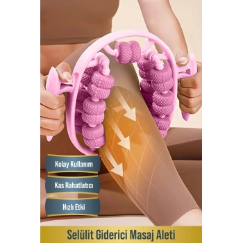 Sıkılaştırıcı Masaj Aleti- 13 Tekerlekli Kas Gevşetici Lenf Drenaj Rulosu Pembe