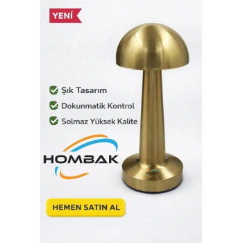 Mantar Masa Lambası Gold Renk Kablosuz Ledli 3renk Dokunmatik Şarjlı