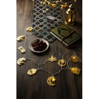 10 Adet Sarkıtlı Ramazan Temalı LED Işık – Pilli 2 Metre İslami Dekoratif Ramazan Süsü