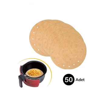 50 Adet Air Fryer Pişirme Kağıdı Tek Kullanımlık Gıda Pişirme Kağıdı Delikli Yuvarlak Model