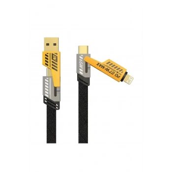 4in1 65W Hızlı Şarj Kablosu – Type-C to USB-A + Type-C to Lightning, 27W PD Destekli Çoklu Şarj Kab