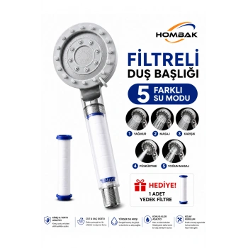 5 Fonksiyonlu Filtreli Duş Başlığı – Yüksek Basınçlı, Kireç Önleyici, Şeffaf Gövdeli + 1 Adet Yedek Filtre Hediyeli
