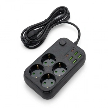 Çoklu Priz Uzatma Kablosu 4 Soket + 4 USB + 2 Type-C – Termal Akım Korumalı, Isıya Dayanıklı, Çocuk Korumalı Güvenli Priz 100-250V