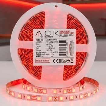 Kırmızı LED Şerit 5m – 60 LED/m 12V 14.4W Güçlü 3 Çipli Işık Şerit Led