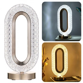 Oval Model USB Şarjlı Dokunmatik 3 Farklı Işık Modlu Masa Üstü Kristal Akrilik Lamba Led