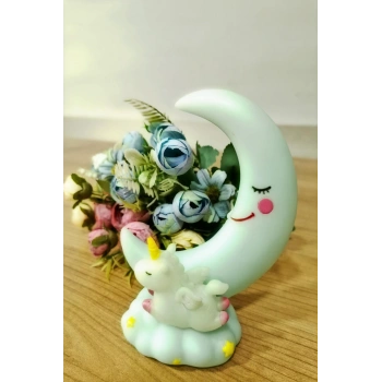 Sevimli Ay Ve Unicornlu Renk Değiştiren Gece Lambası Su Yeşili