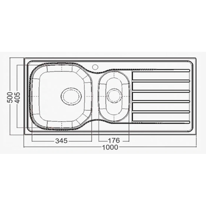 Evye Merkezi 500mmX1000mm 1.5 Gözlü Hazneli Damlalıklı Evye