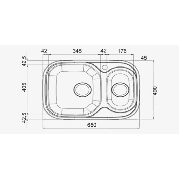 Evye Merkezi 490mmX650mm 1,5 Hazneli Damlalıksız Evye