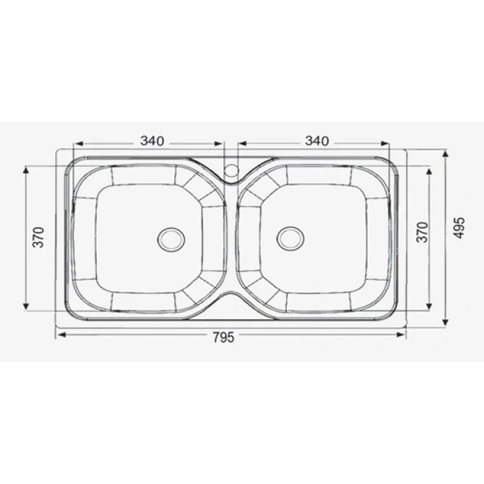 Evye Merkezi 495mmX795mm Çift Hazneli Evye