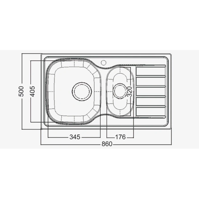 Evye Merkezi 500mmX860mm 1,5 Hazneli Damlalıklı Evye
