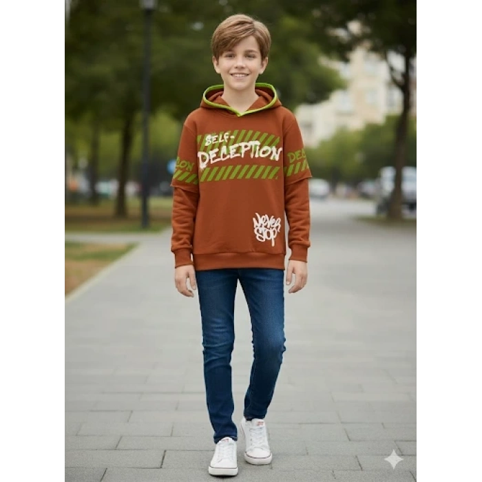 12 yaş erkek çocuk sweat kol ek detaylı kremit