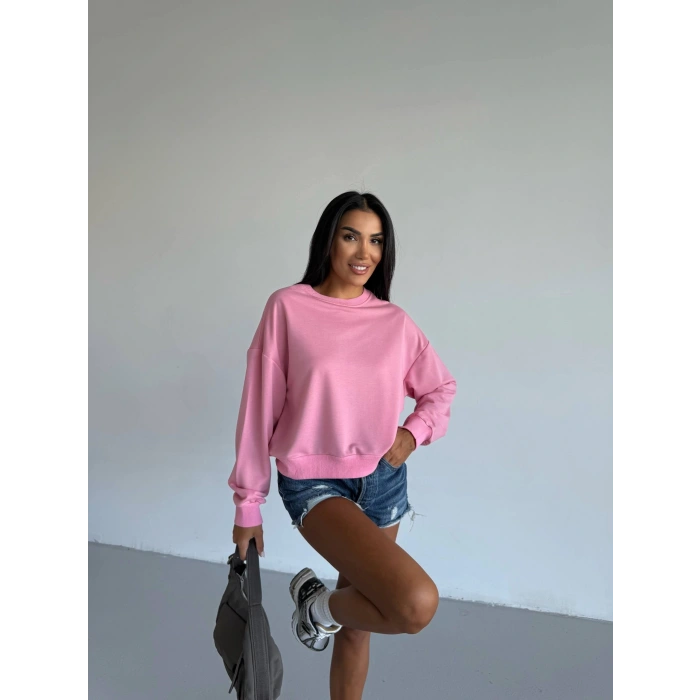 2 iplik bisiklet yaka sweat pembe f2339