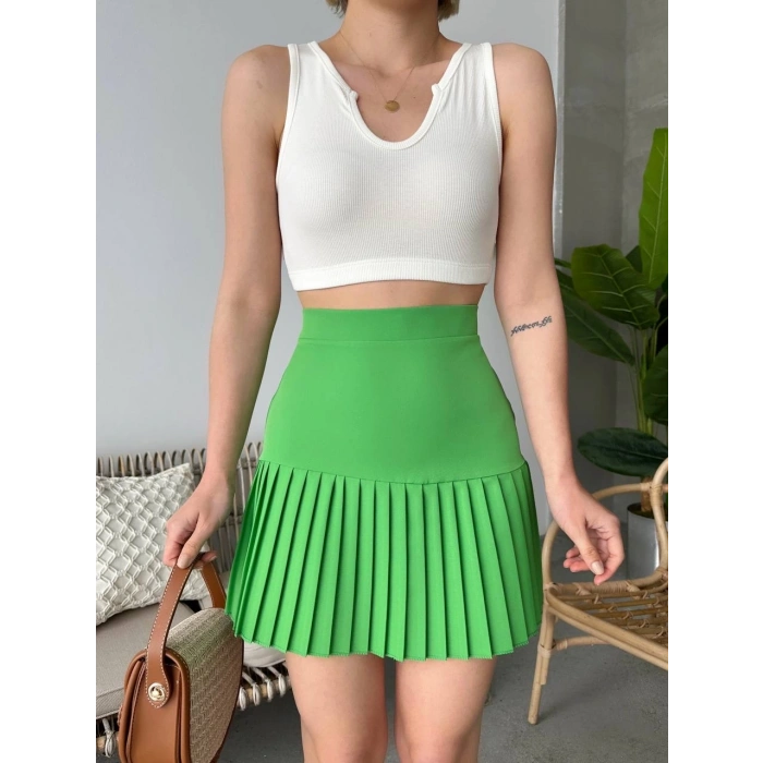 Altı pliseli mini etek yeşil s24705