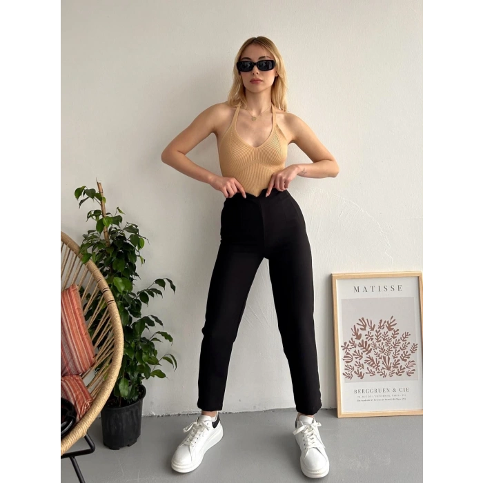 Atlas fletolu pantolon siyah