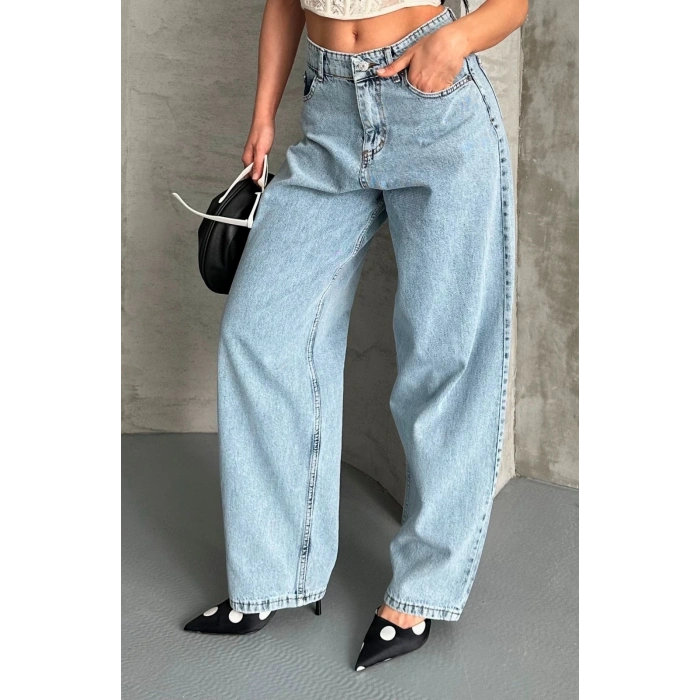 Baggy kar yıkama buz mavi jeans pantolon d2007