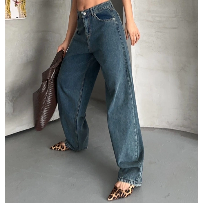 Baggy kar yıkama yeşil tint jeans pantolon d2007