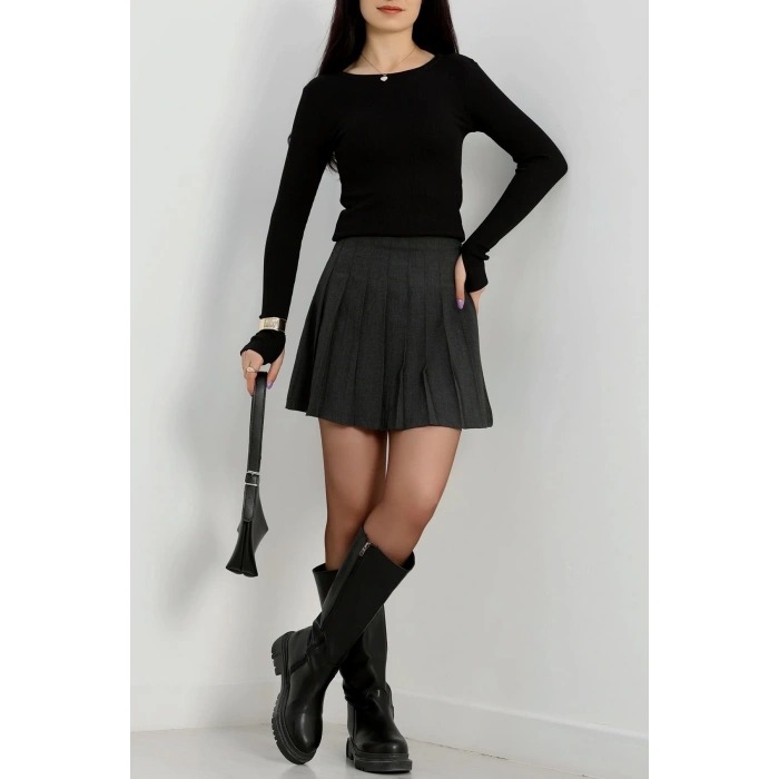 Bisiklet Yaka Parmak Geçmeli Kaşkorse bluz siyah a3829