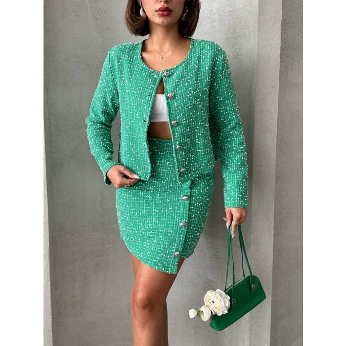 Ceketli etek takım chl kumaş yeşil h24443