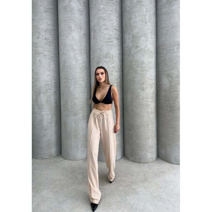 Çımalı keten pantolon