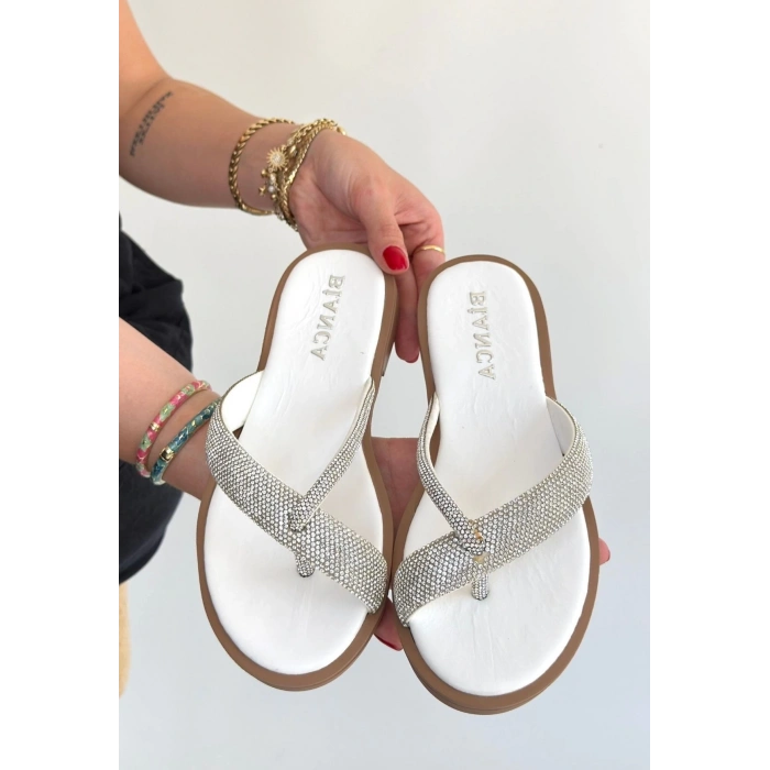 Eday Gümüş Boncuk İşlemeli Terlik