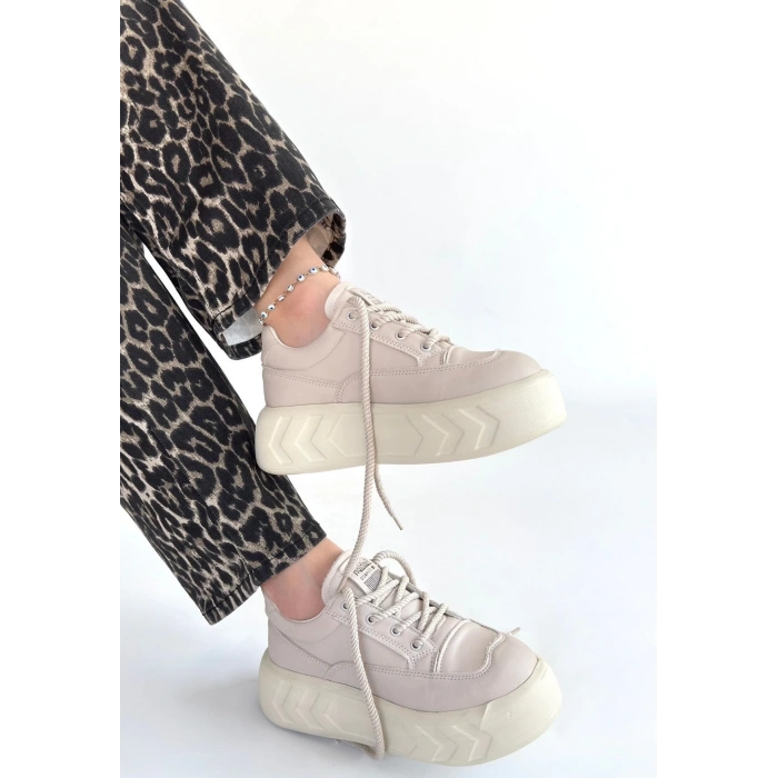 Emwa Bej Cilt Bağcıklı Spor Ayakkabı