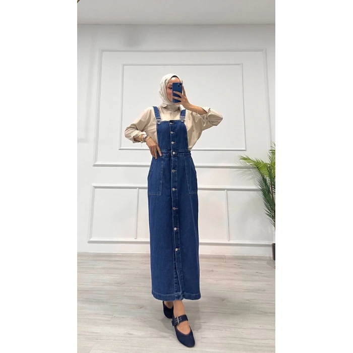 Etekli salopet enzim süper taş yıkama koyu mavi d2521