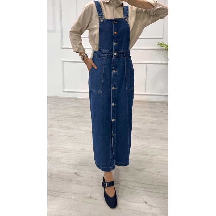 Etekli salopet enzim süper taş yıkama koyu mavi d2521