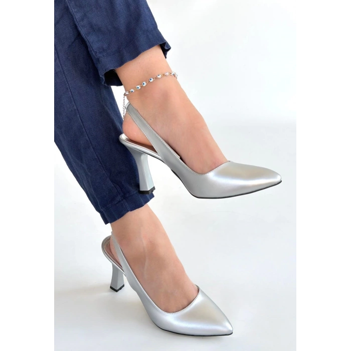 Feey Gümüş Cilt Topuklu Ayakkabı
