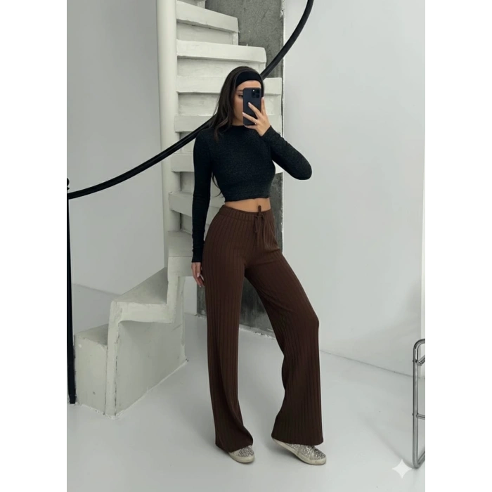 Fitilli şardonlu pantolon kahve a4058