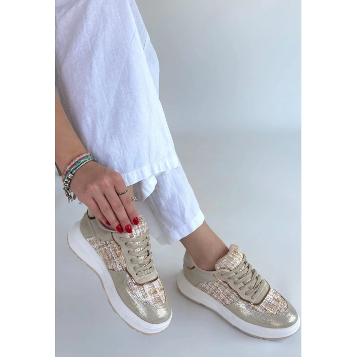 Hawer Bej Cilt Bağcıklı Spor Ayakkabı