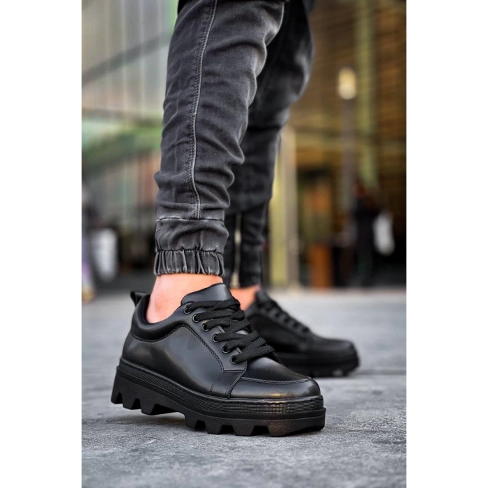KB-056 Kuback Siyah Cilt Siyah Yüksek Taban Günlük Spor Ayakkabı