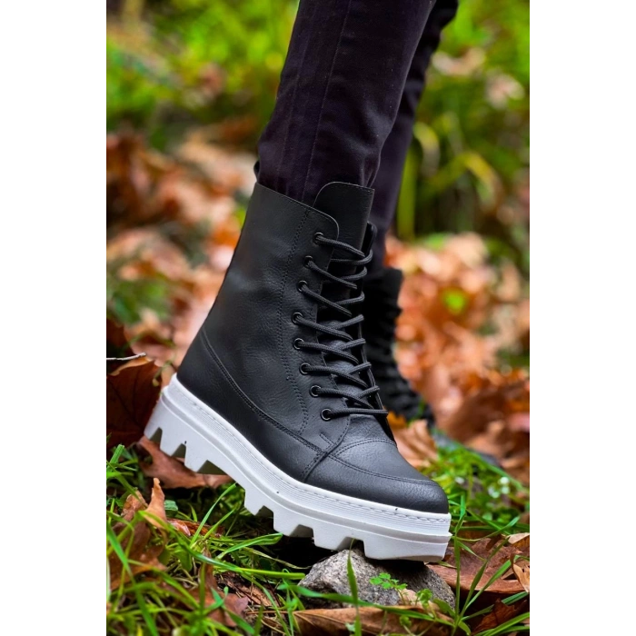 KB-0993 Kuback Siyah Cilt Beyaz Yüksek Taban Postal Bot