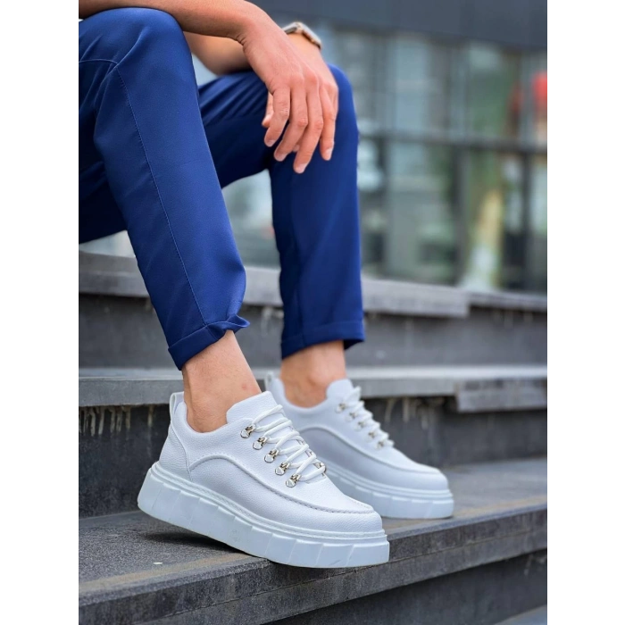 KB-X10 Kuback Beyaz Cilt  Beyaz Yüksek Taban Günlük Spor Ayakkabı