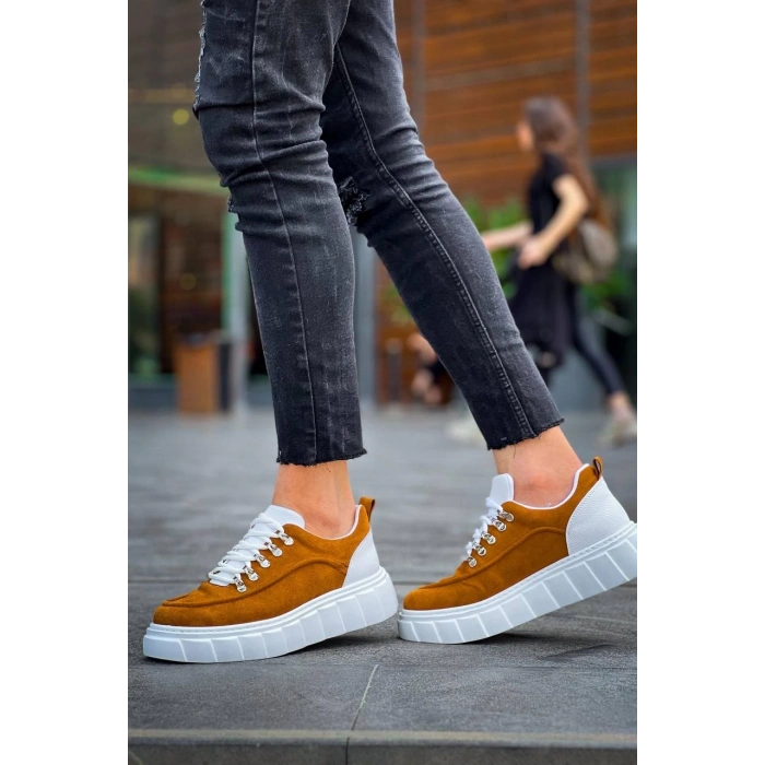 KB-X10 Kuback Taba Süet Beyaz Yüksek Taban Günlük Spor Ayakkabı