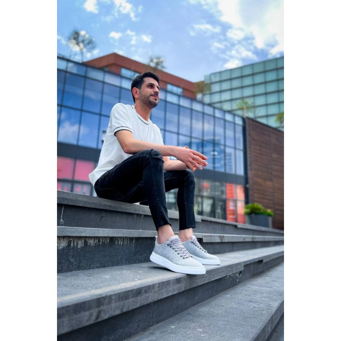 KB-X204 Kuback Gri Keten Beyaz Yüksek Taban Günlük Erkek Spor Ayakkabı