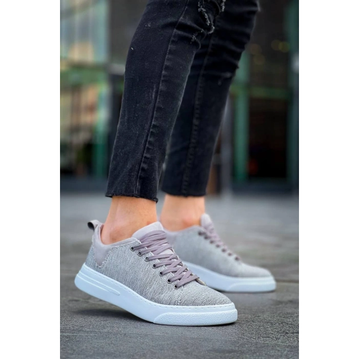 KB-X204 Kuback Gri Keten Beyaz Yüksek Taban Günlük Erkek Spor Ayakkabı