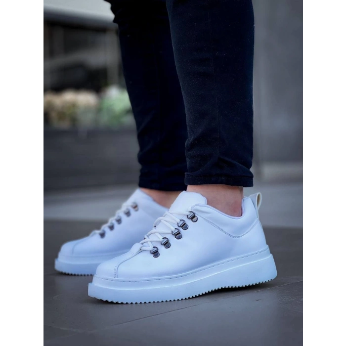 KB-X4  Kuback BEYAZ CİLT Yüksek Taban Bağcıklı Günlük Erkek Ayakkabı
