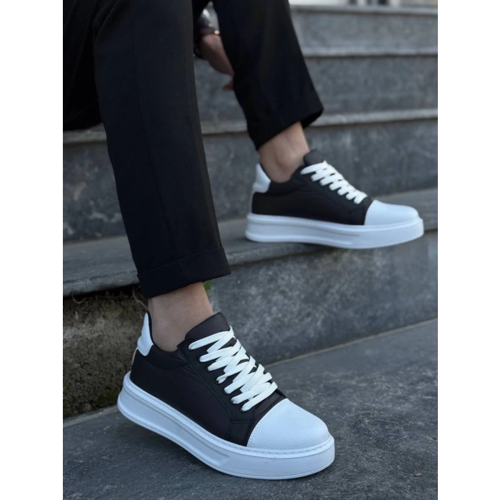 KB-X46 Kuback Siyah Beyaz Yüksek Beyaz Taban Günlük Spor Ayakkabı