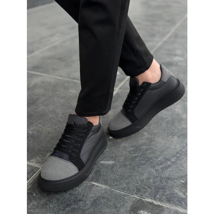 KB-X46 Kuback Siyah Gri Yüksek Siyah Taban Günlük Spor Ayakkabı