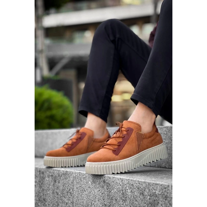 KB-X502  Kuback Taba Süet Yüksek Bej Taban Bağcık Detaylı Lastikli Günlük Erkek Ayakkabı