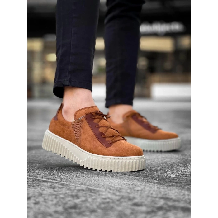 KB-X502  Kuback Taba Süet Yüksek Bej Taban Bağcık Detaylı Lastikli Günlük Erkek Ayakkabı