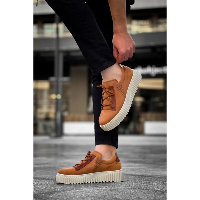 KB-X502  Kuback Taba Süet Yüksek Bej Taban Bağcık Detaylı Lastikli Günlük Erkek Ayakkabı