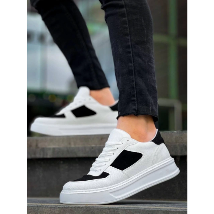 KB-X8 Kuback Beyaz Siyah Cilt Yüksek Taban Günlük Spor Ayakkabı