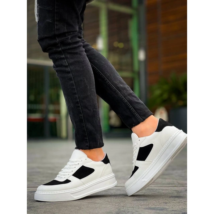 KB-X8 Kuback Beyaz Siyah Cilt Yüksek Taban Günlük Spor Ayakkabı