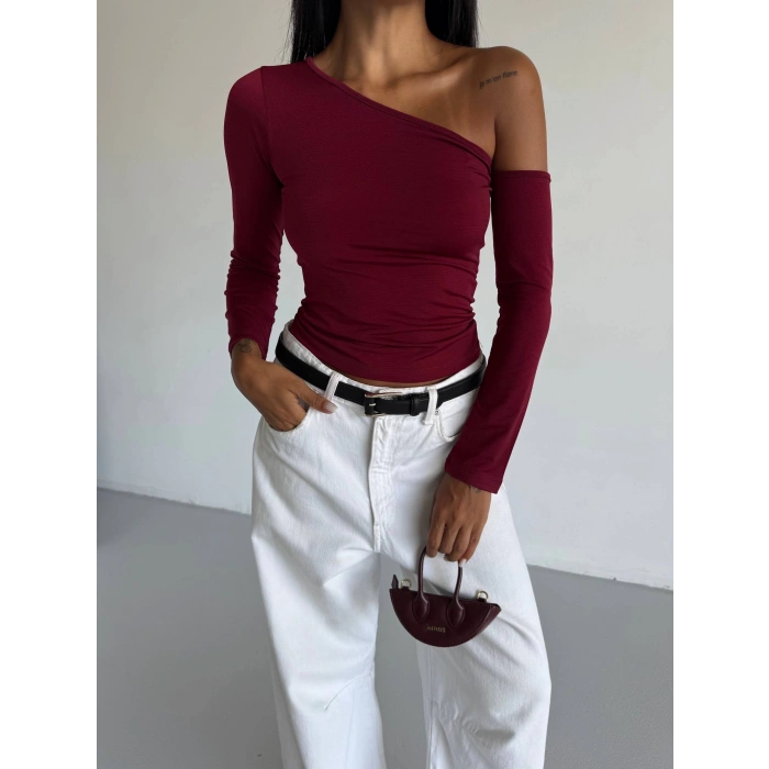Omuz detaylı kollu bluz bordo f2336